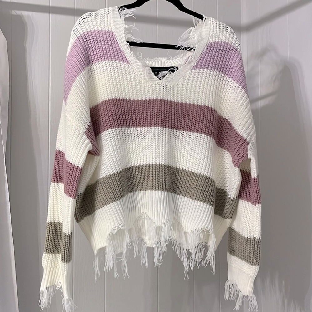 white distressed sweater , size medium